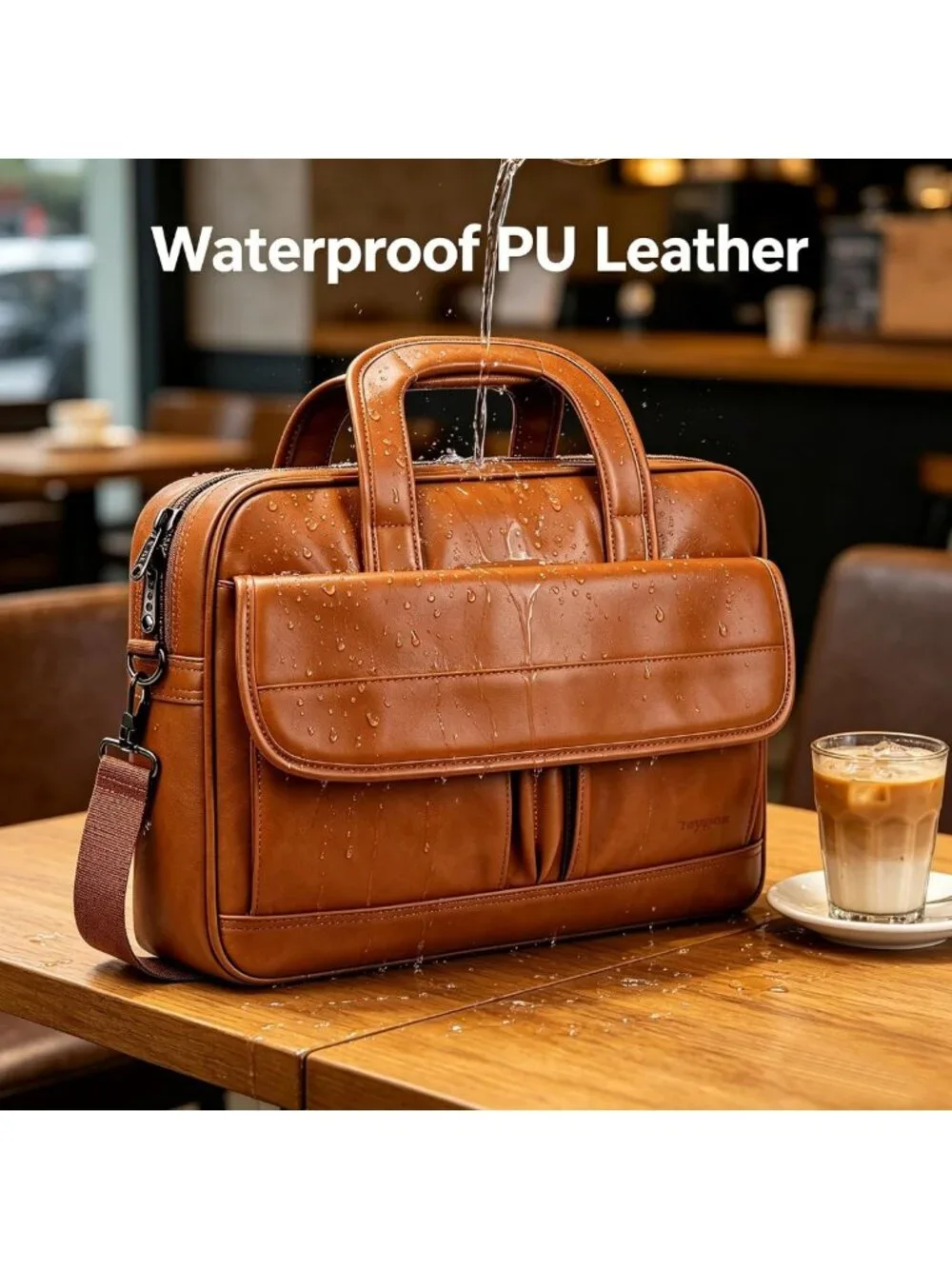 Stylish Brown Leather Laptop Bag for Men, 15.6